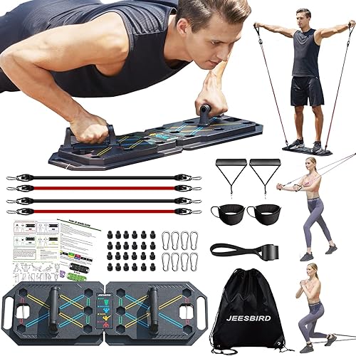 Tabla de levantamiento de pesas, barra de flexiones plegable portátil 18 en 1, asas de empuje para piso, equipo de entrenamiento en casa,