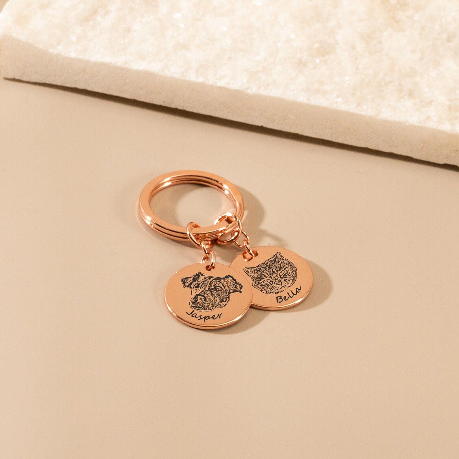 Grabado mascota foto Keyrings, personalizado mascota retrato llavero, personalizado imagen llavero, conmemorativo condolencias pérdida