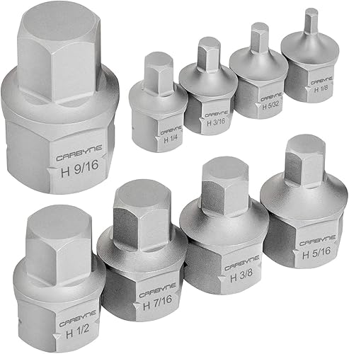 Miniatura 3 de CARBYNE Juego de llaves hexagonales de perfil bajo supercorto (Allen)  9 piezas  SAE  18" a 916", unidad cuadrada interna y unidad hexagonal externa