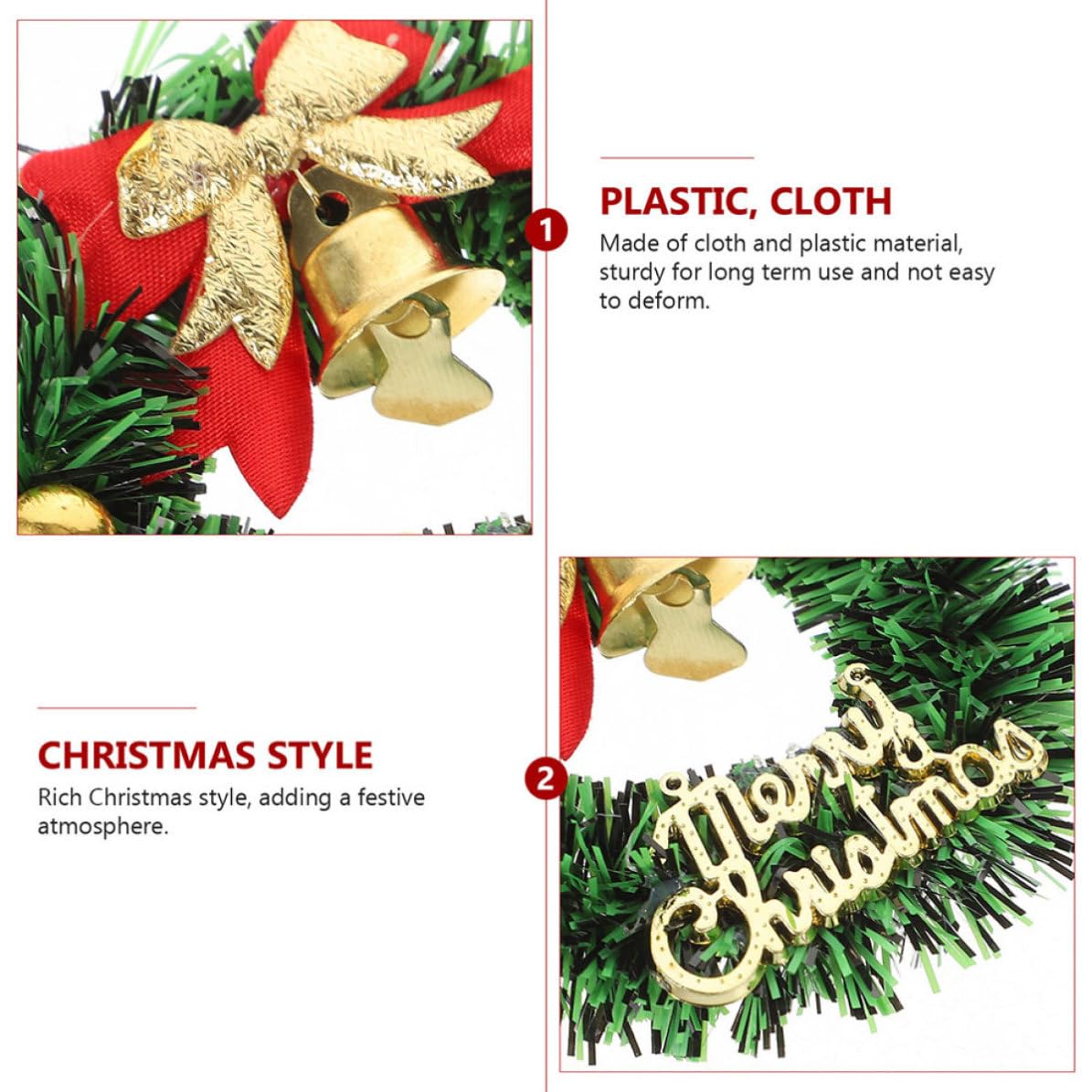 IMIKEYA 20 Piezas Mini Corona Navideña Decorativa de Plástico y Tela para Árbol de Navidad, Pequeña y Colgante, Adecuado para Decoración Navideña en Casa y Fiestas