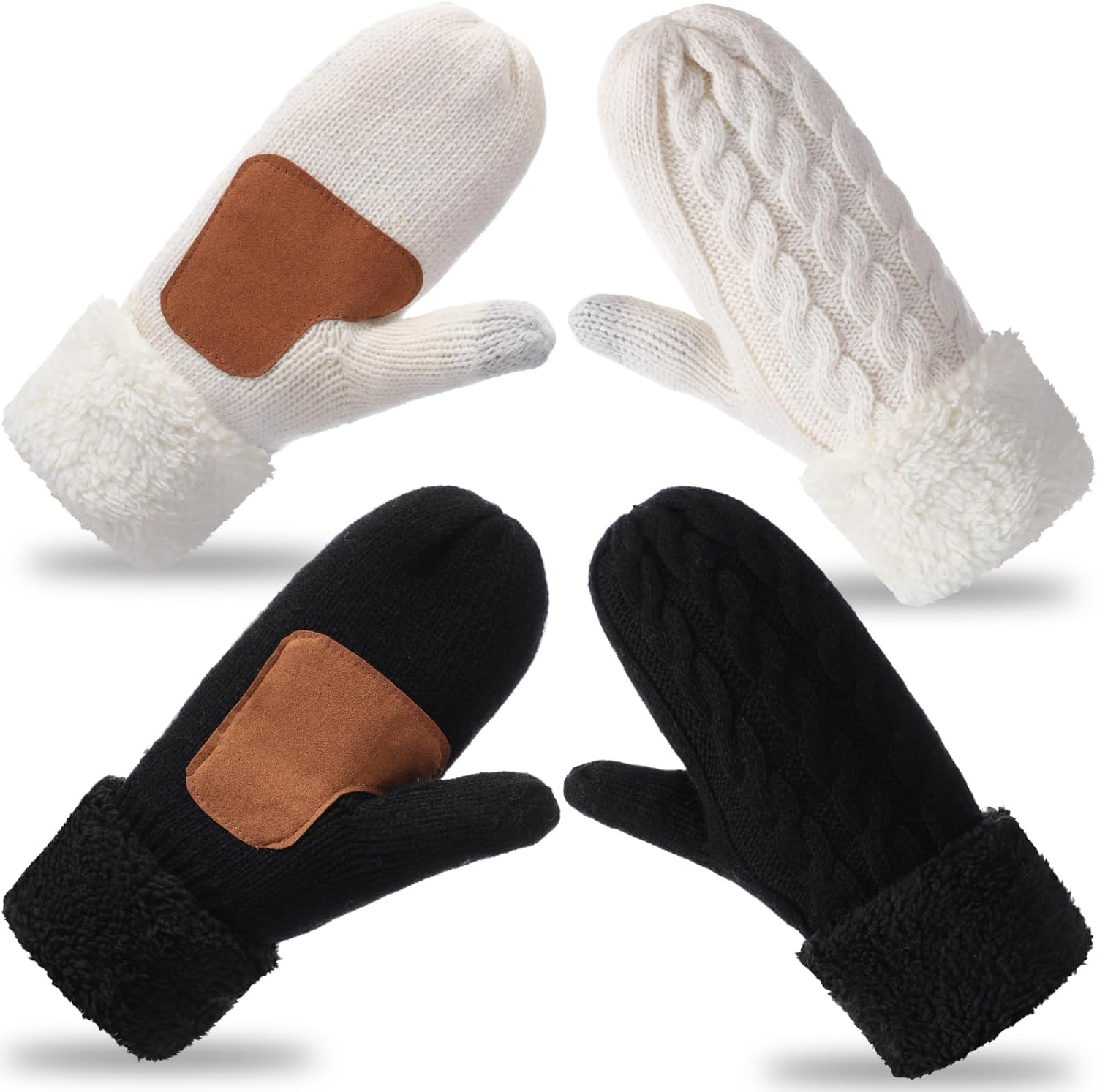 Geyoga 2 Pairs Winter Warm Mittens for Women Fleece Lined Mittens with Comfort Ribbed Cuff Thick Gloves Winter Christmas Gift Balck and White 2 - Image 1 of 7