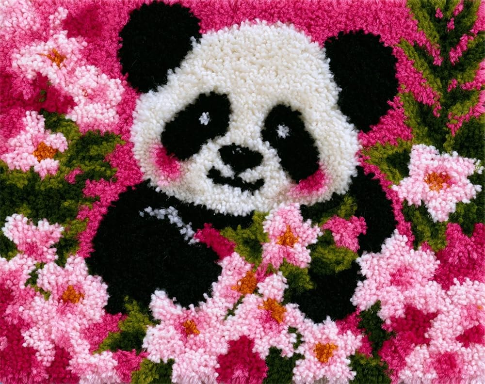 FWRTYCB Latch Hook Rug Kits,Panda and Flowers