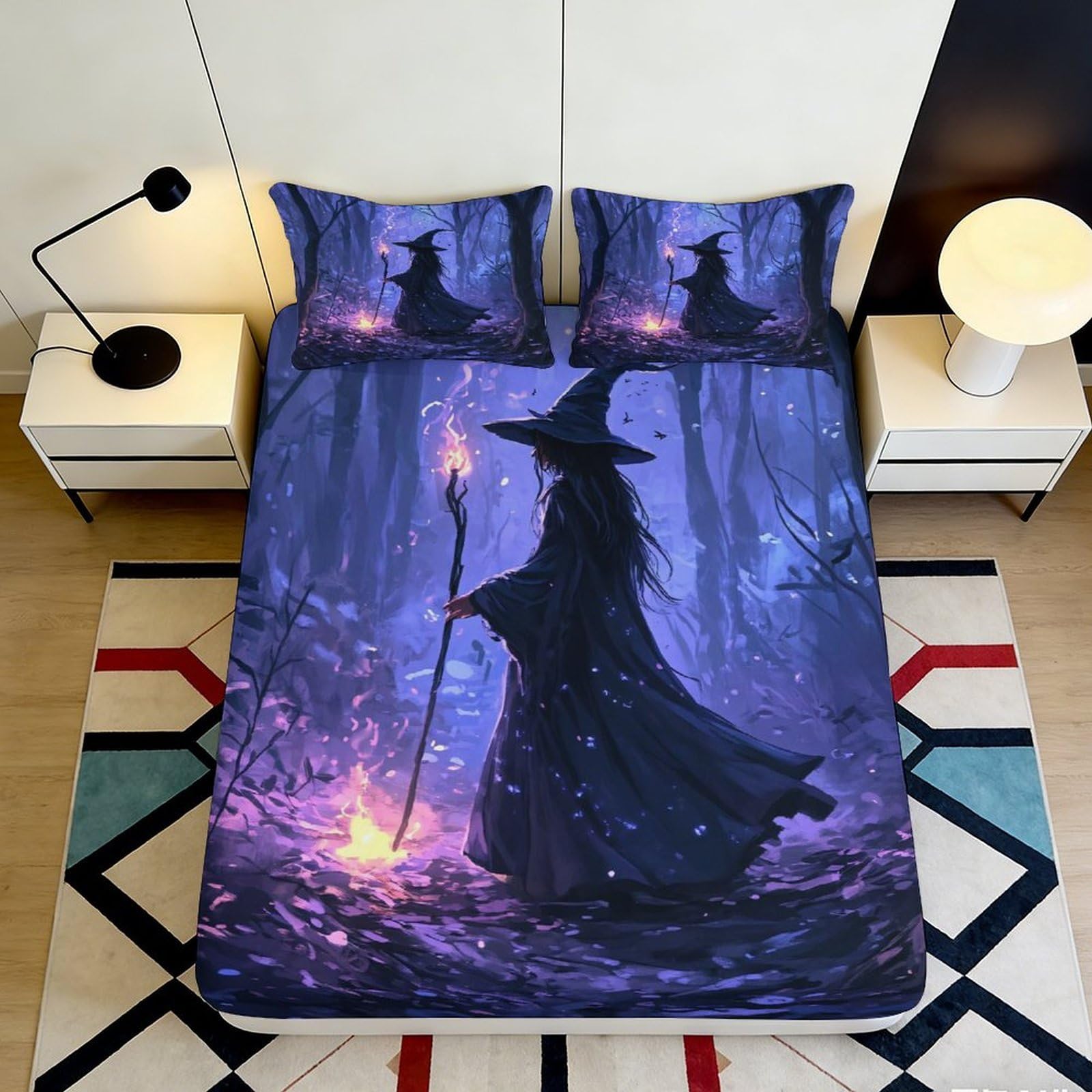 3D Printed Fantasy Mushroom Fitted Sheet Microfiber Deep Pocket Non-Slip Bedroom Bedding Fairy Forest Mattress Fitted Cover Washable 140x200x25cm