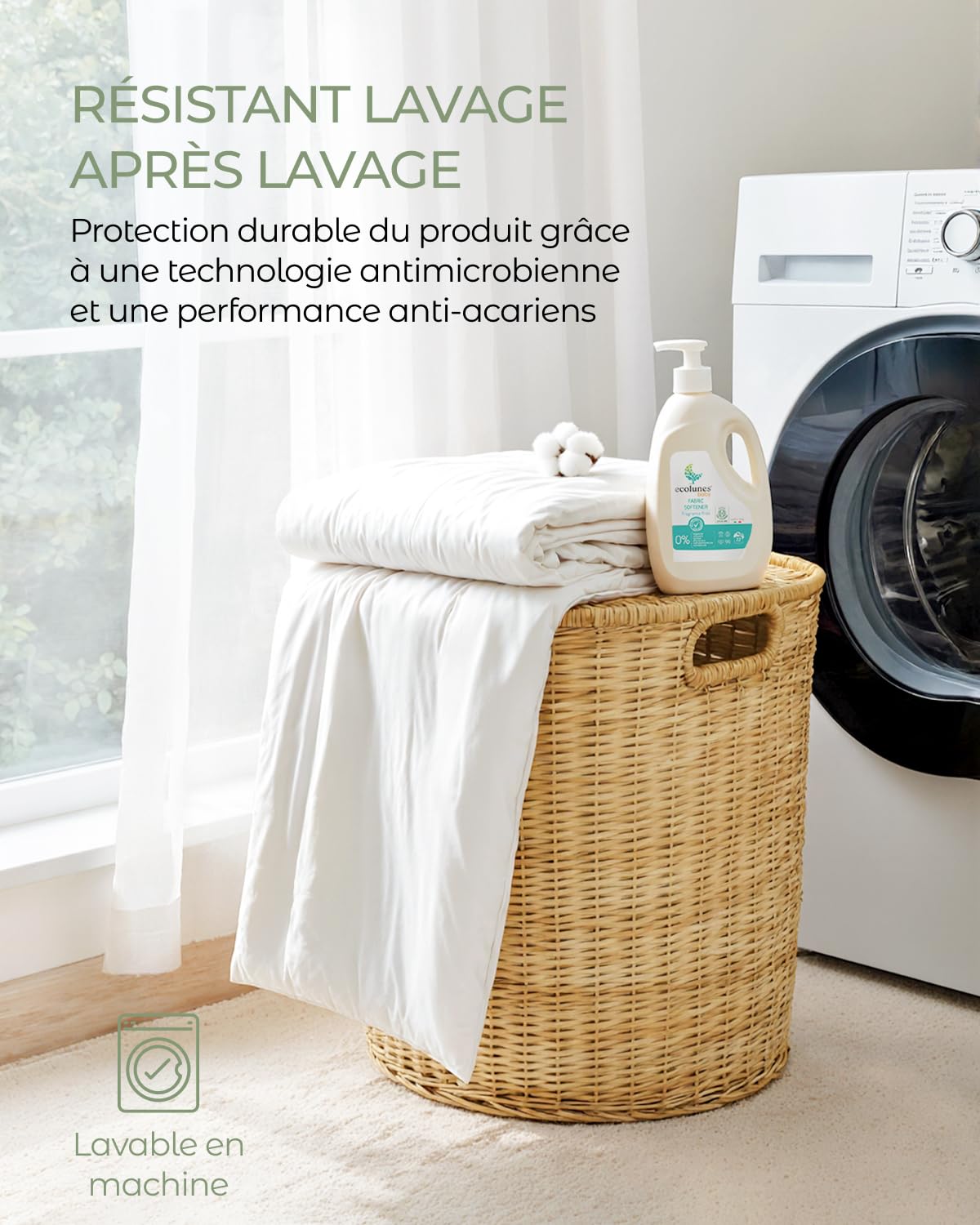 FAUNNA Housse de Couette Anti-acariens et Anti-allergènes, 100% Coton | Avec fermeture éclair pour protéger contre les acariens et les punaises de lit ; en blanc, pour couettes de 200 × 200 cm.