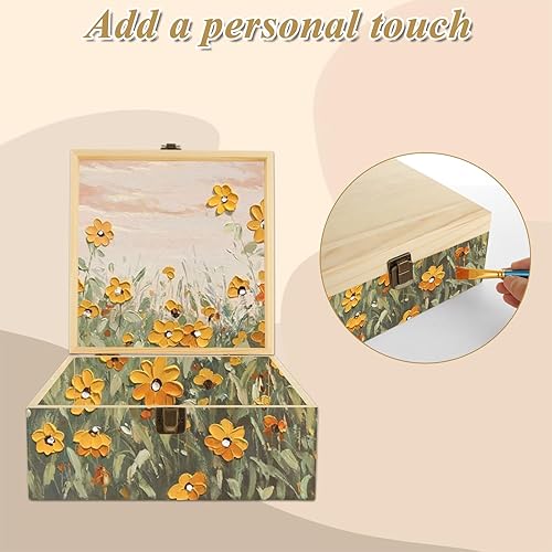 Miniatura 4 de 2 cajas de madera grandes, 12.6 x 8 x 3.1 pulgadas, caja de madera sin terminar con tapa con bisagras, cajas de madera reutilizables para