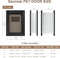 Vista 4 de Puerta grande para perro para pared, puerta resistente para perros con marco de aluminio y túnel telescópico, dos solapas magnéticas y dos paneles