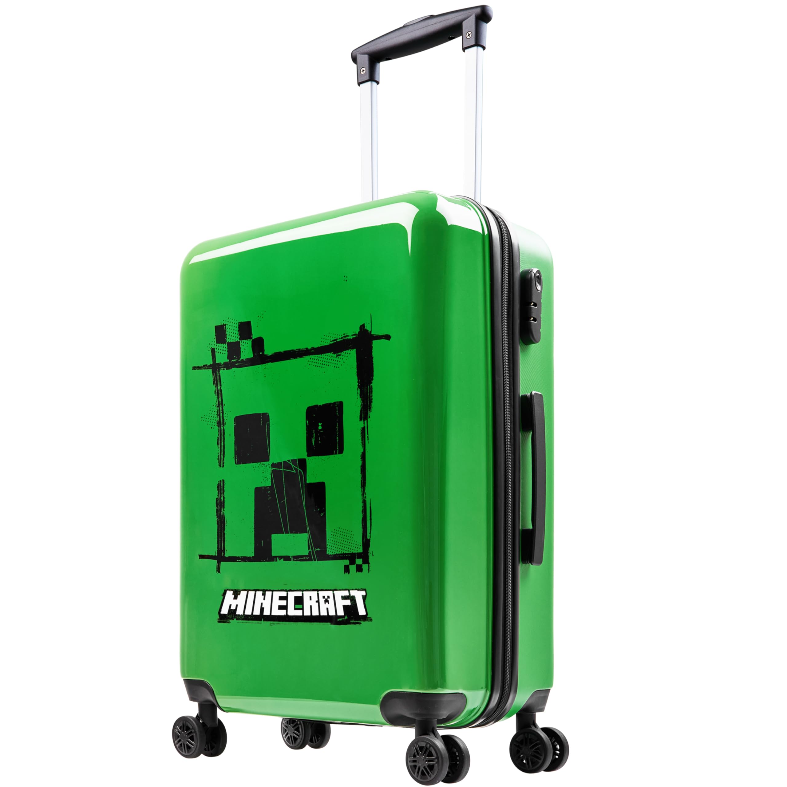 Minecraft Suitcase for Kids Teens Creeper Hard Shell Luggage Rolling Suitcase 4 Wheels Travel Essentials Vacations Trips (Large Green, M (H26.2 xW18,