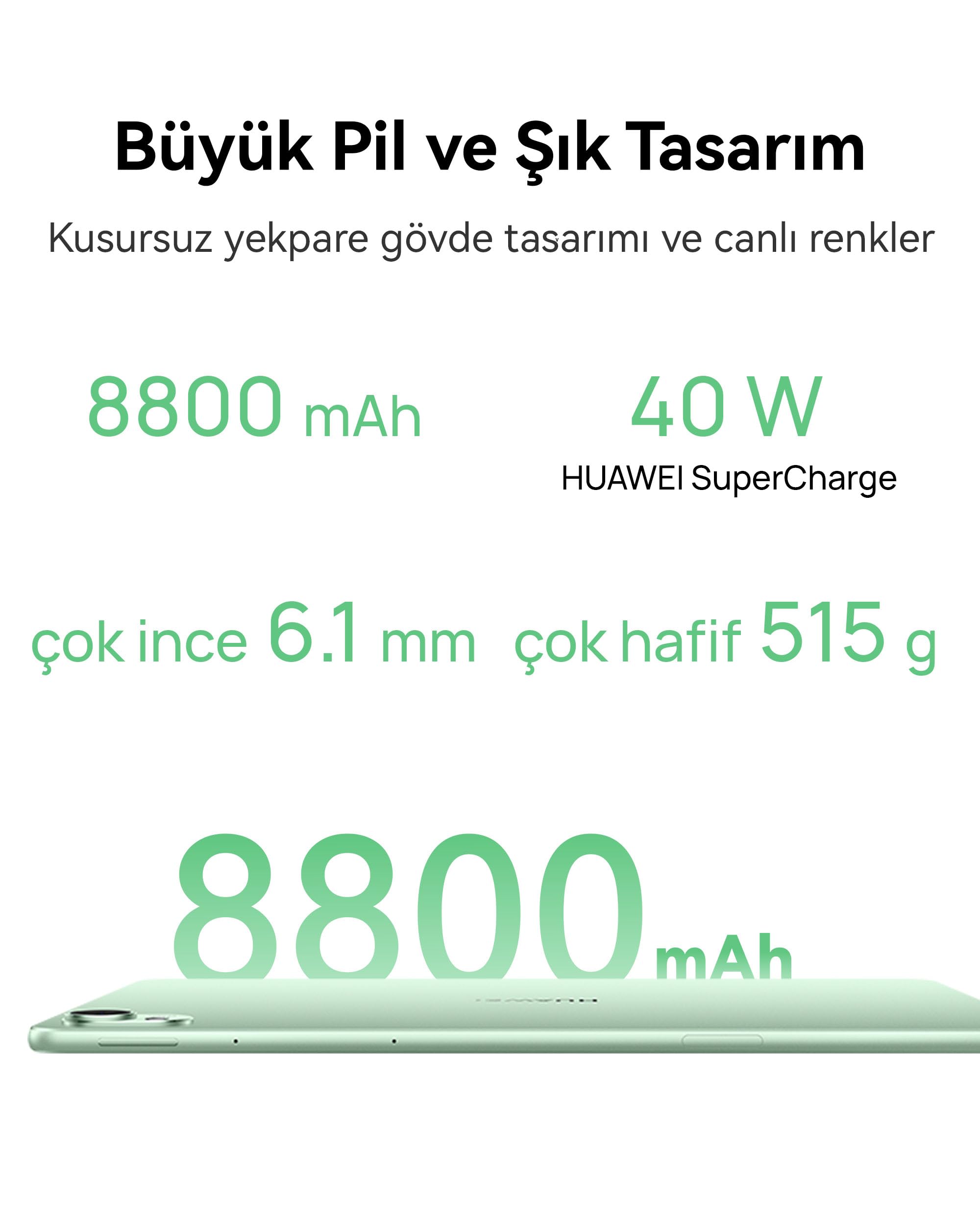 HUAWEI MatePad 11.5 S 2026 Yeni Tablet, 2.8K 144 Hz Ultra Net PaperMatte Ekran, 12 GB RAM + 256 GB Depolama, 8800 mAh Batarya, 40 W SuperCharge, Wi-Fi 6+, HUAWEI Notes, Ayrılabilir Klavye, Yeşil