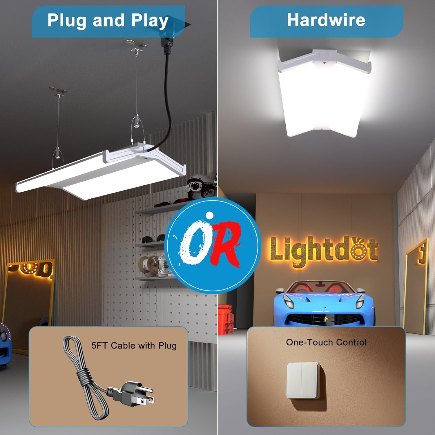 Lightdot LED Linear High Bay Shop Light, V-Wing Design with US Plug, 2FT 200W 100-277V [Eqv.800W] 5000K, 15-25ft Flush/Suspended Mount, 2000 sq.ft Cover for Garages, Warehouses, UL Complied -8Pack