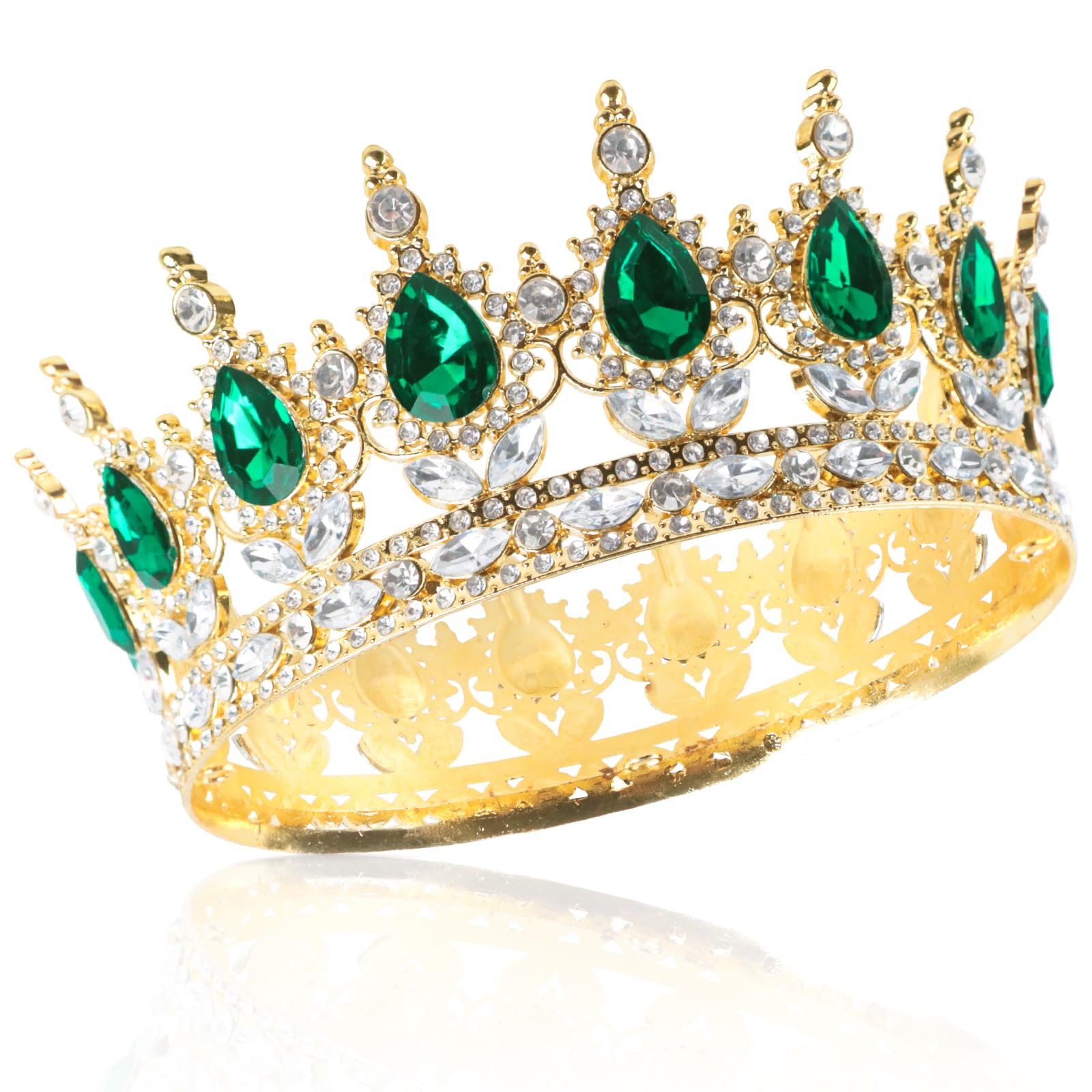 LjFrexia Krone Damen, Kristall Barock Tiara, Vintage Smaragdgrüne Krone, Damen Brautkrone Diadem, Diadem Golden Grün Hochzeit, Sparkly Strass Prinzessin Kopfschmuck, für Hochzeit Partys Abschlussball
