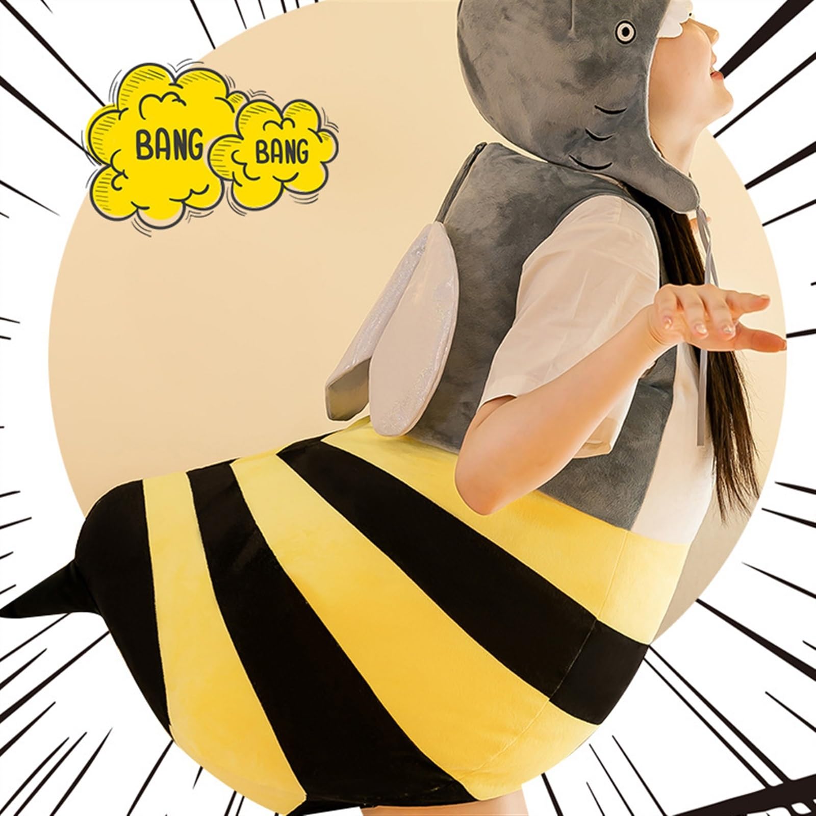 Pijama de una Pieza para Adulto, Pijama en Forma de Abeja, Ropa de hogar Unisex, cómodo y Suave con Capucha