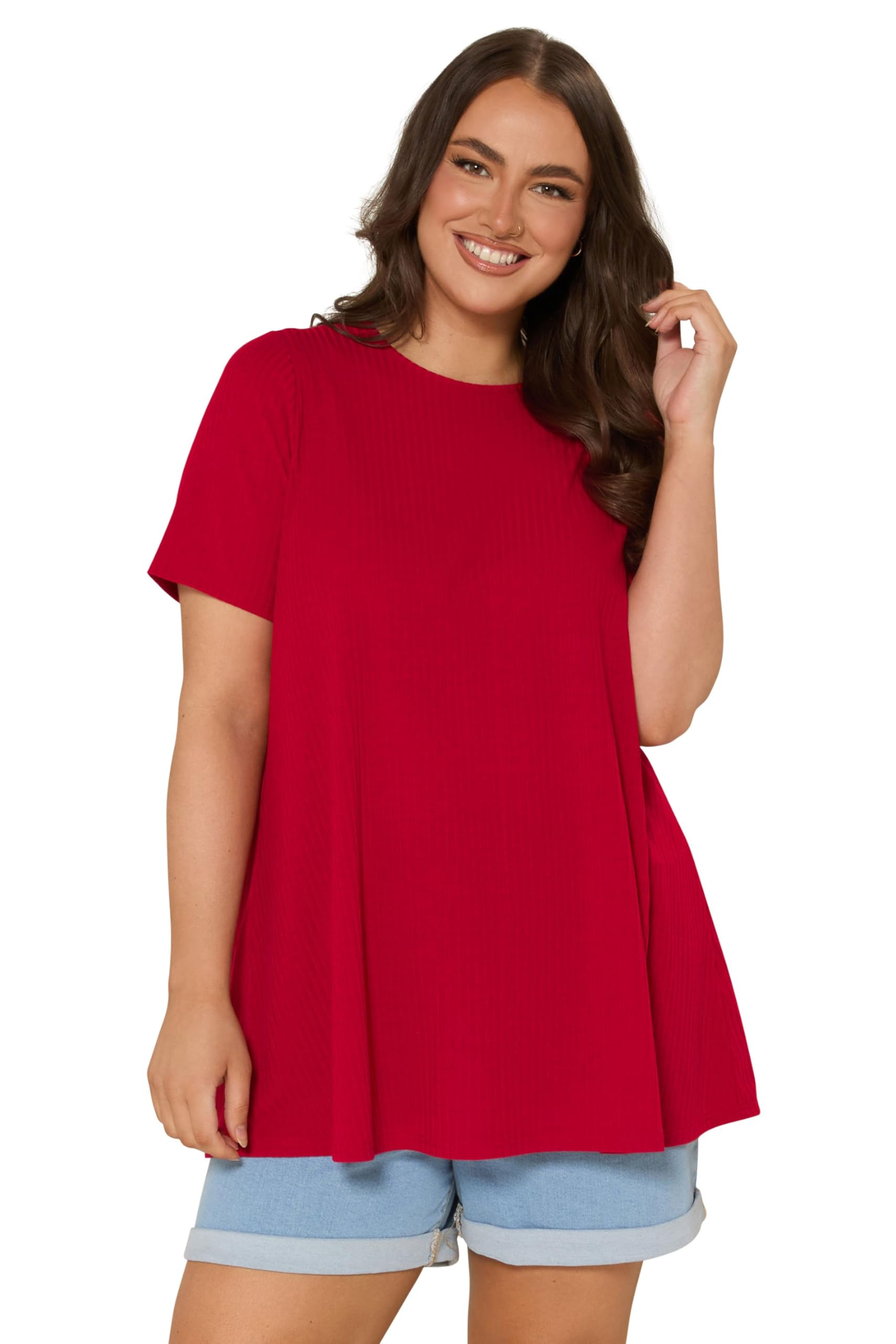Yours Women's Red Curve Ribbed Swing Top - Plus Curve 22-24 Plus