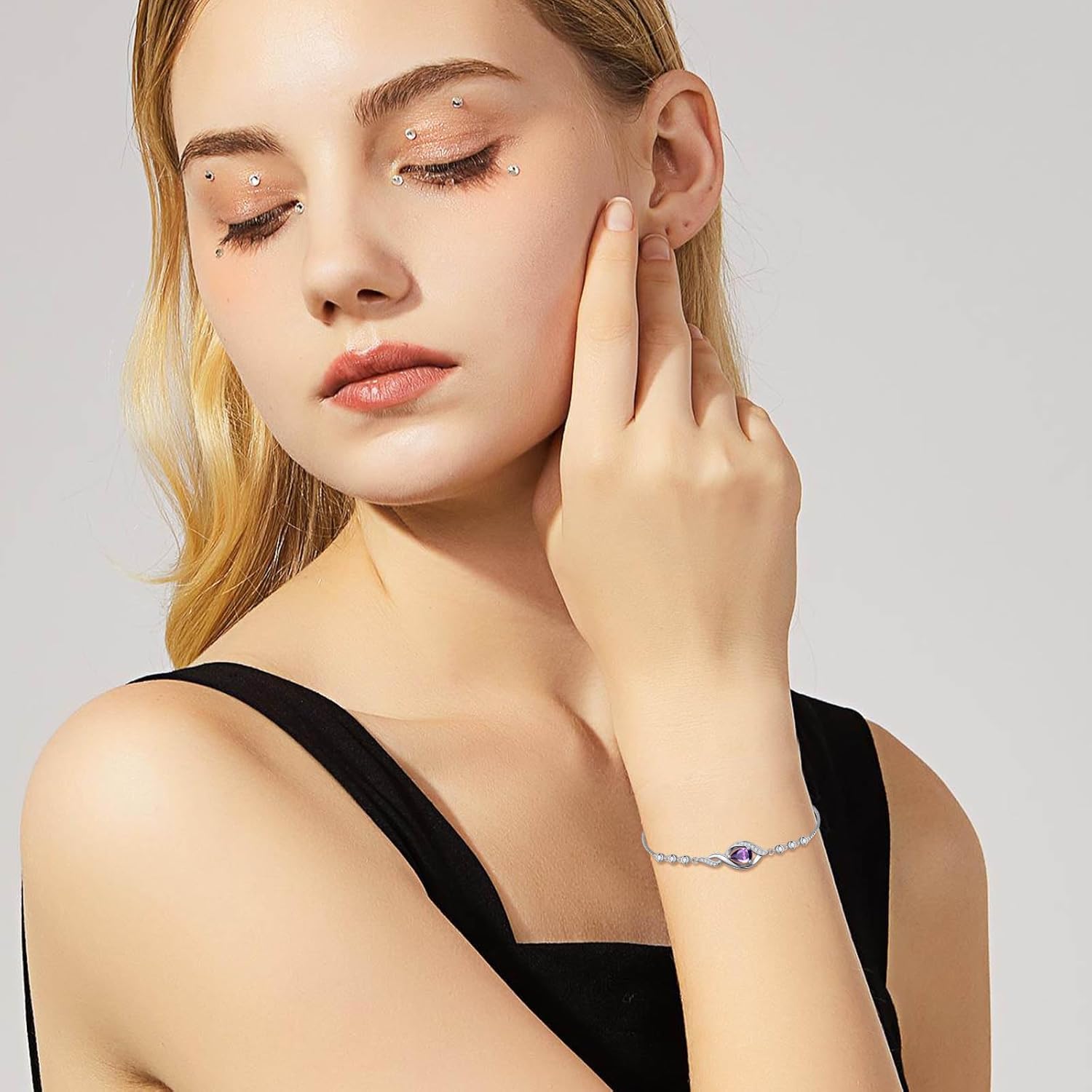 Birthstone Bracelet for Women 925 Sterling Silver Infinity Love Jewelry Anniversary Birthday Gifts for Her Mom Wife - Image 2