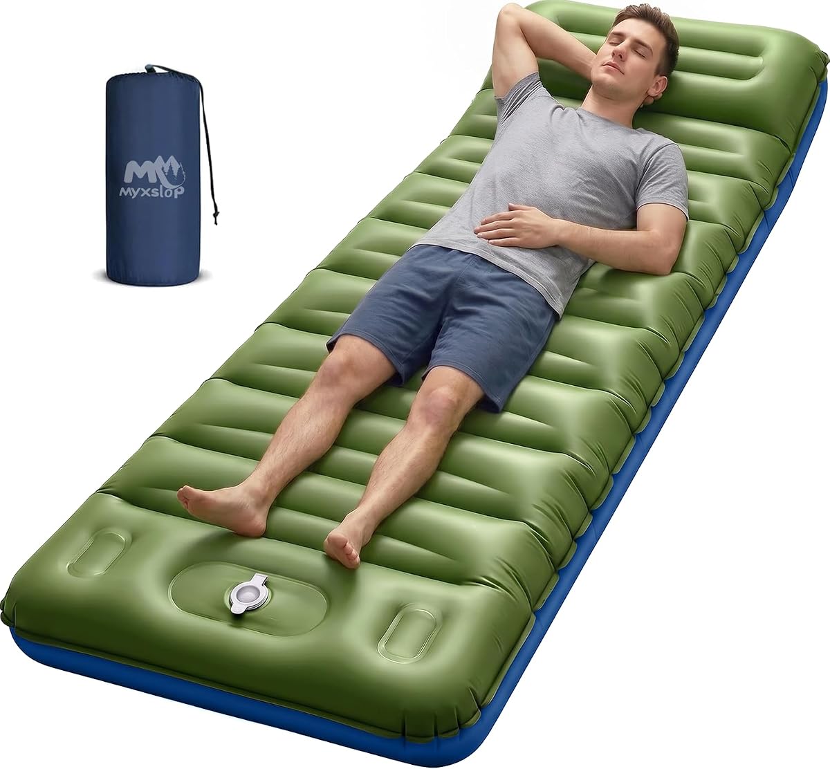 Myxslop Camping Sleeping Pad, Thick 5 Inch Camping Mat with Pillow Built-in Foot Pump Ultralight Inflatable Sleeping Pads for Camping, Backpacking, Hiking, Tent