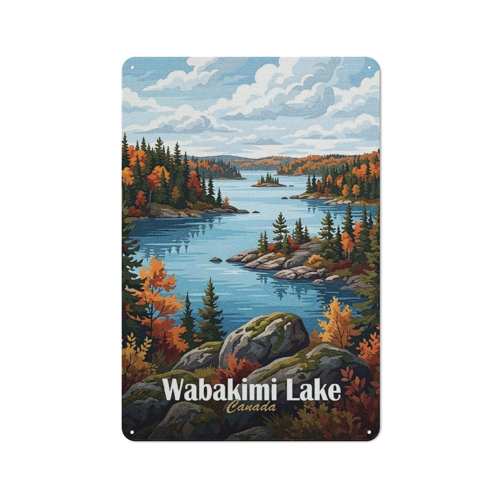 Junmoney Style Tin Wall Sign With Wabakimi Lake, Canada Landscape Design 30X20cm, Cosy Cafe Wall Decor For Kitchen, Cafe, Pantry Or Dining Room