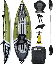 Caiaque Elkton Outdoors Steelhead para pesca - turismo inflável, pescador de uma pessoa inclui pá, pontos de montagem rígidos, armazenamento elástico