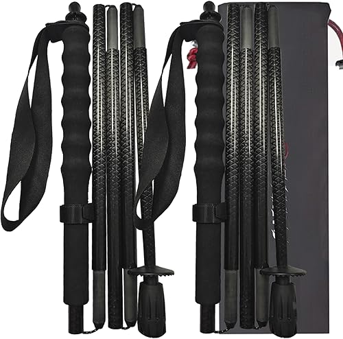 5-Section Carbon Fiber Trekking Poles, Lightweight and Durable 2-Pack, Foldable, Straight Grip, Suitable for Hiking, Trekking and Mountaineering