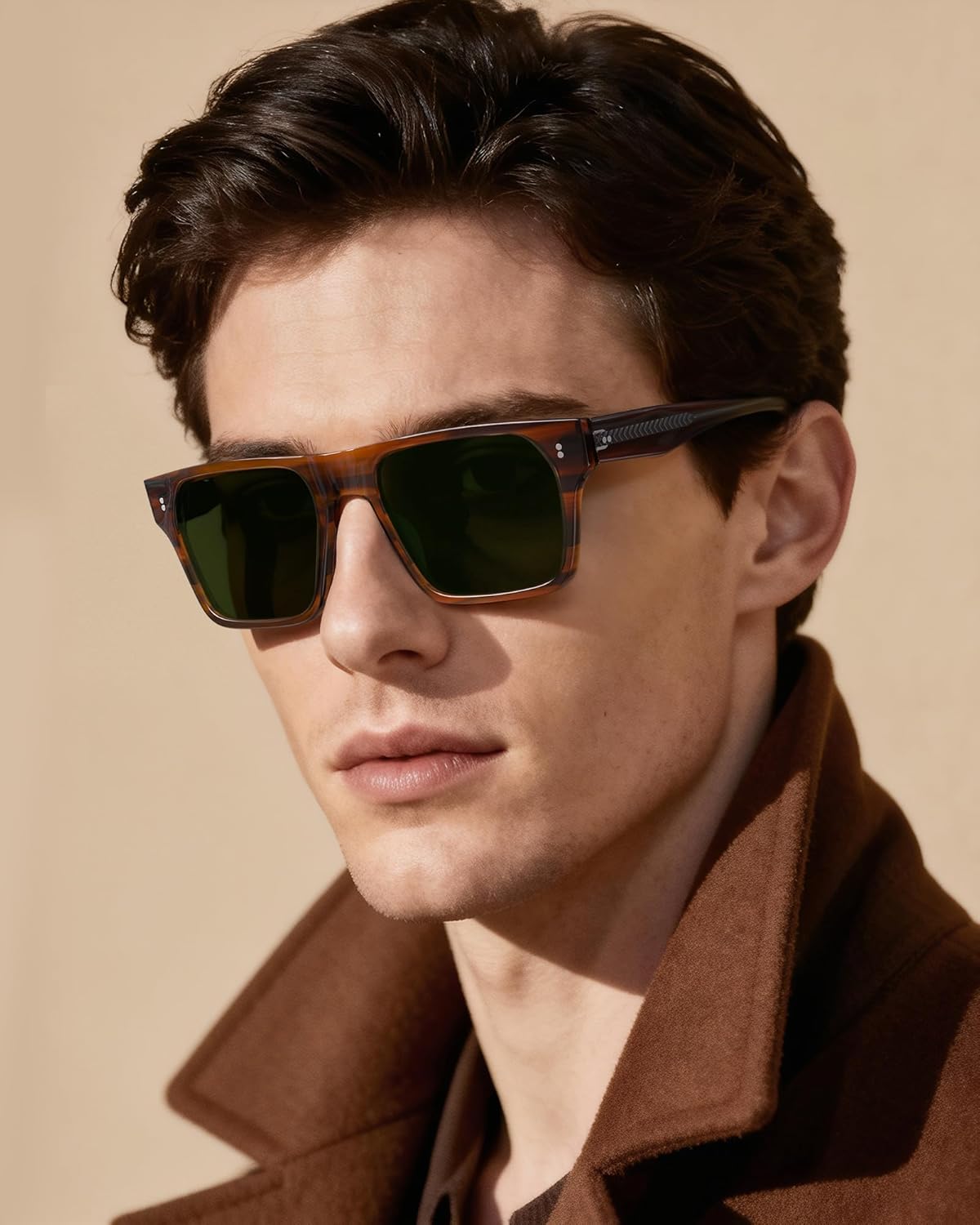 CARFIA Modern Sunglasses for Men Polarized UV400 Protection Flat Large Wrap Square Acetate Driving Glasses - Image 3