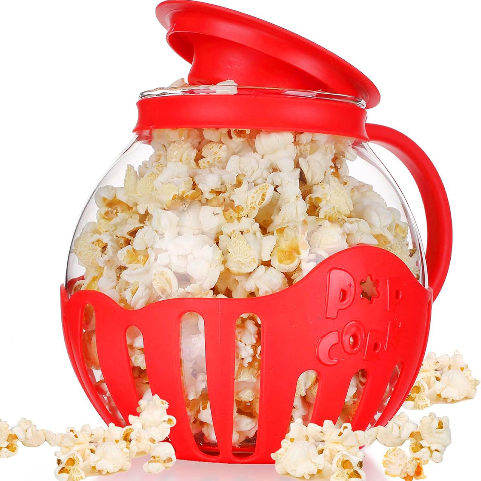 VGEBY Home Popcorn Popper - Palomitas de maíz de cristal para microondas, 2,13 L, para noches de cine y juegos (rojo)