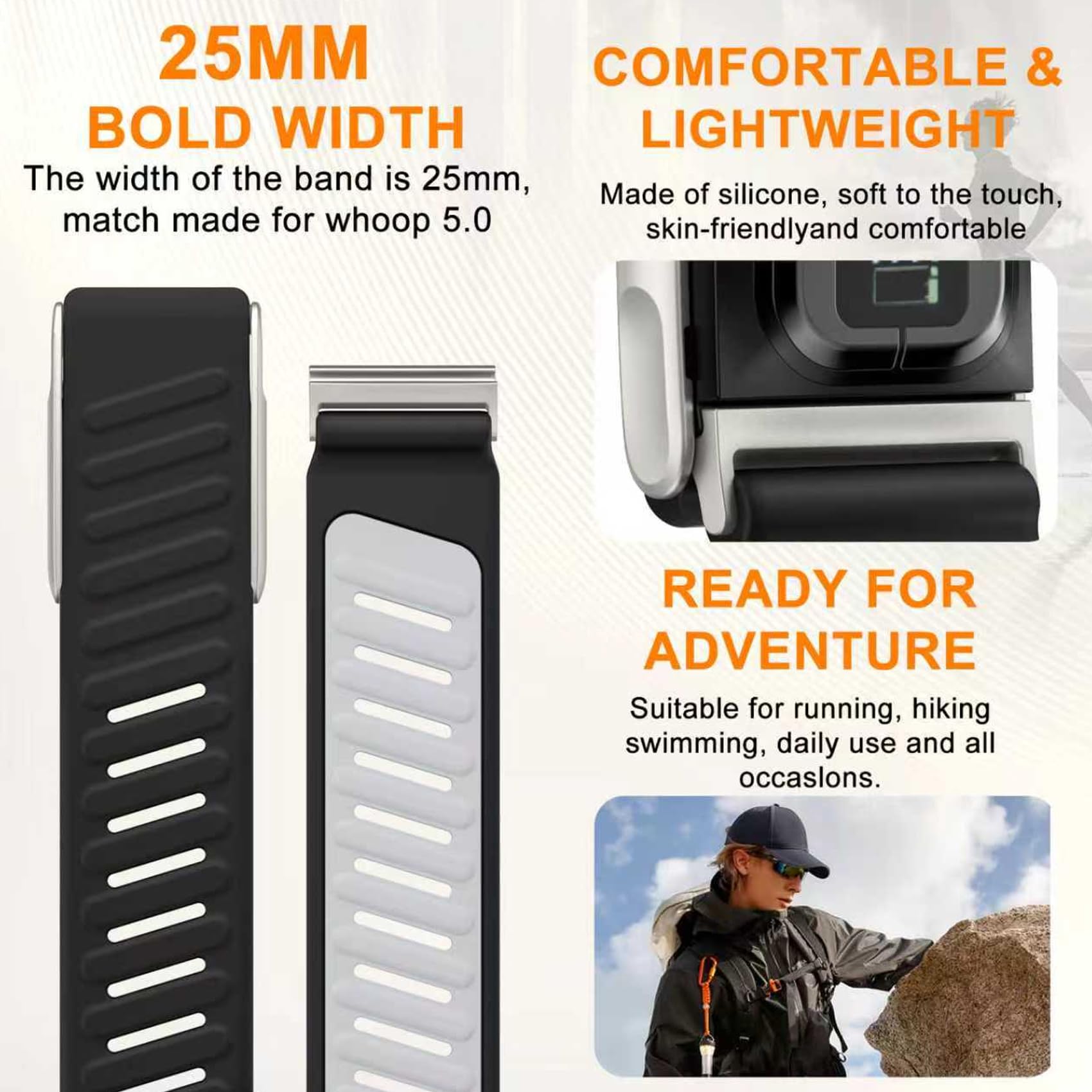 omee Silikon-Sportarmband, kompatibel mit Whoop 5.0, für Herren und Damen, atmungsaktiv, verstellbar, wasserdicht, Ersatzarmbänder für Whoop 5.0 Silikonbänder