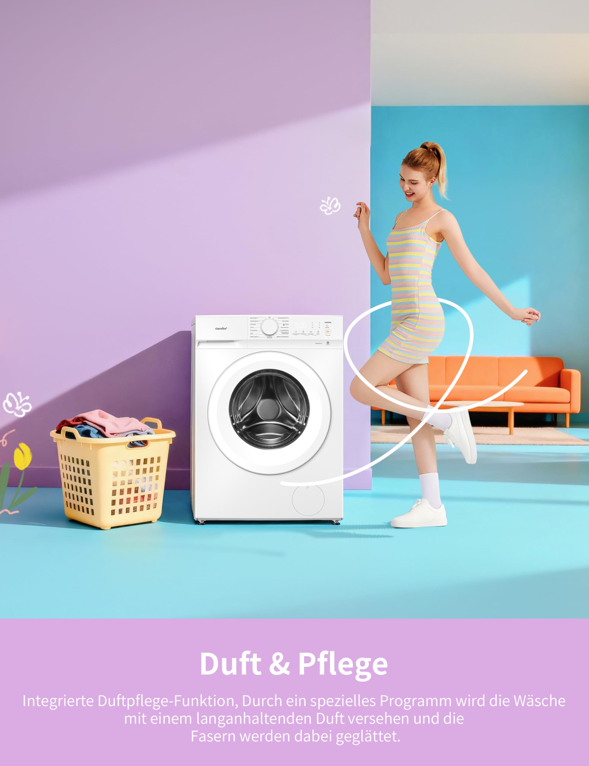 Comfee Wärmepumpentrockner 8kg Energieklasse D mit Wärmepumpentechnologie UV-Licht LED-Display Schnelltrocknen CD08EHP05W Weiß