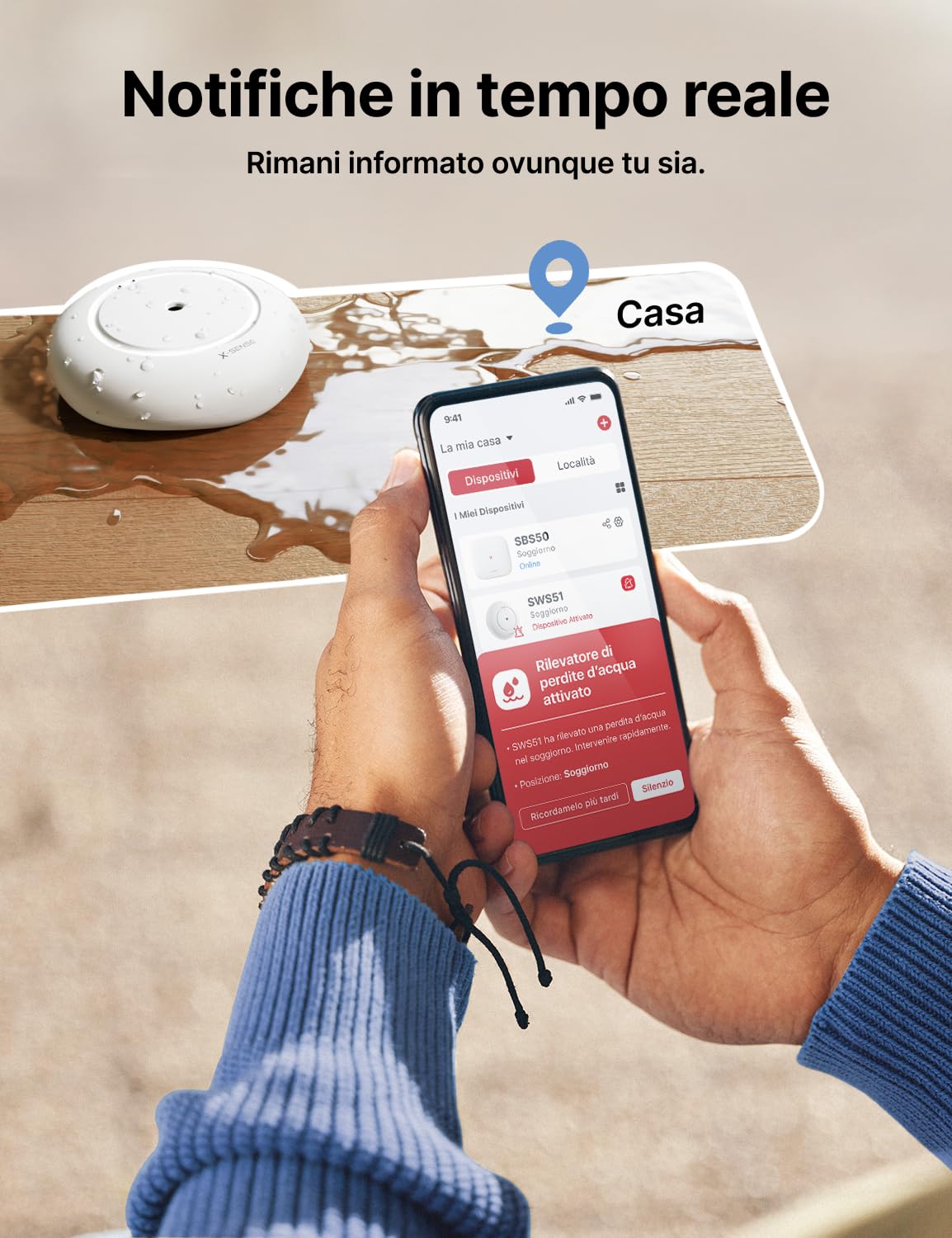X-Sense Rilevatori d’Acqua Wi-Fi con Batterie, Sensori Allagamento IP66 con Allarme Regolabile fino a 110 dB, Sensore di Livello per Cucine, Bagni e Cantine, 3 Rilevatori e 1 Stazione Base, SWS54