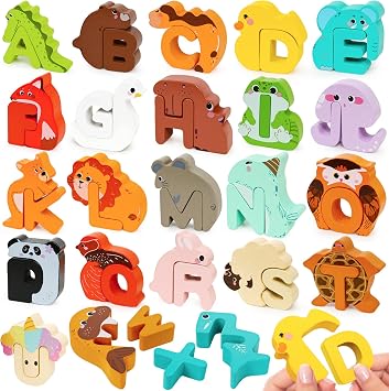 Wooden Alphabet Matching Game, ABC Animal Puzzle Board for Toddlers, Montessori Sorting Blocks Board Toy, Preschool Jigsaw Puzzle for Early Learning, Educational Gift for Kids Boys Girls Ages 3-5