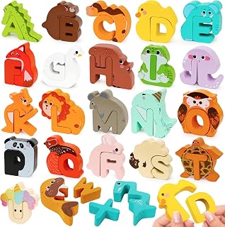 Wooden Alphabet Matching Game with animal puzzles