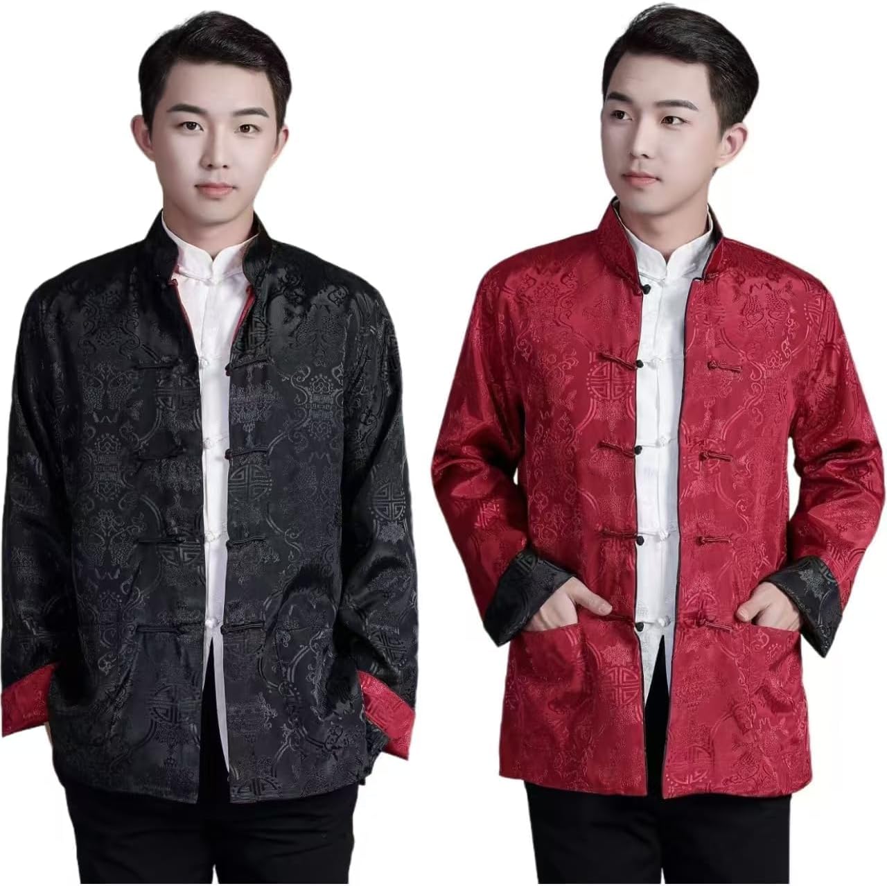 Tang Suit Men Hanfu Chinese Traditional Clothes Long Sleeve Top, Can be Worn on Both Sides,Tang Suit Jacket Men Silk - Image 3