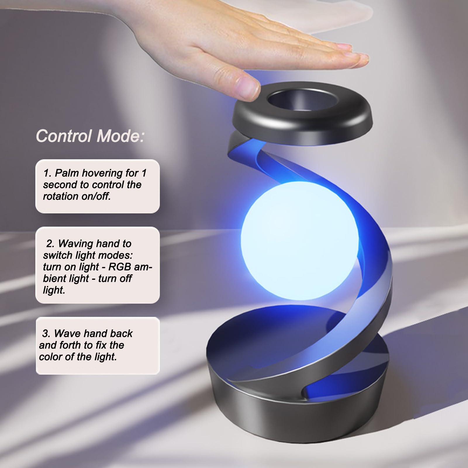 Garosa Lampada da Tavolo a LED a Spirale con Luce a Sfera Fluttuante 3D Lampada da Tavolo a LED Levitante con Sensore di Onde Manuali di Ricarica Wireless per la Decorazione