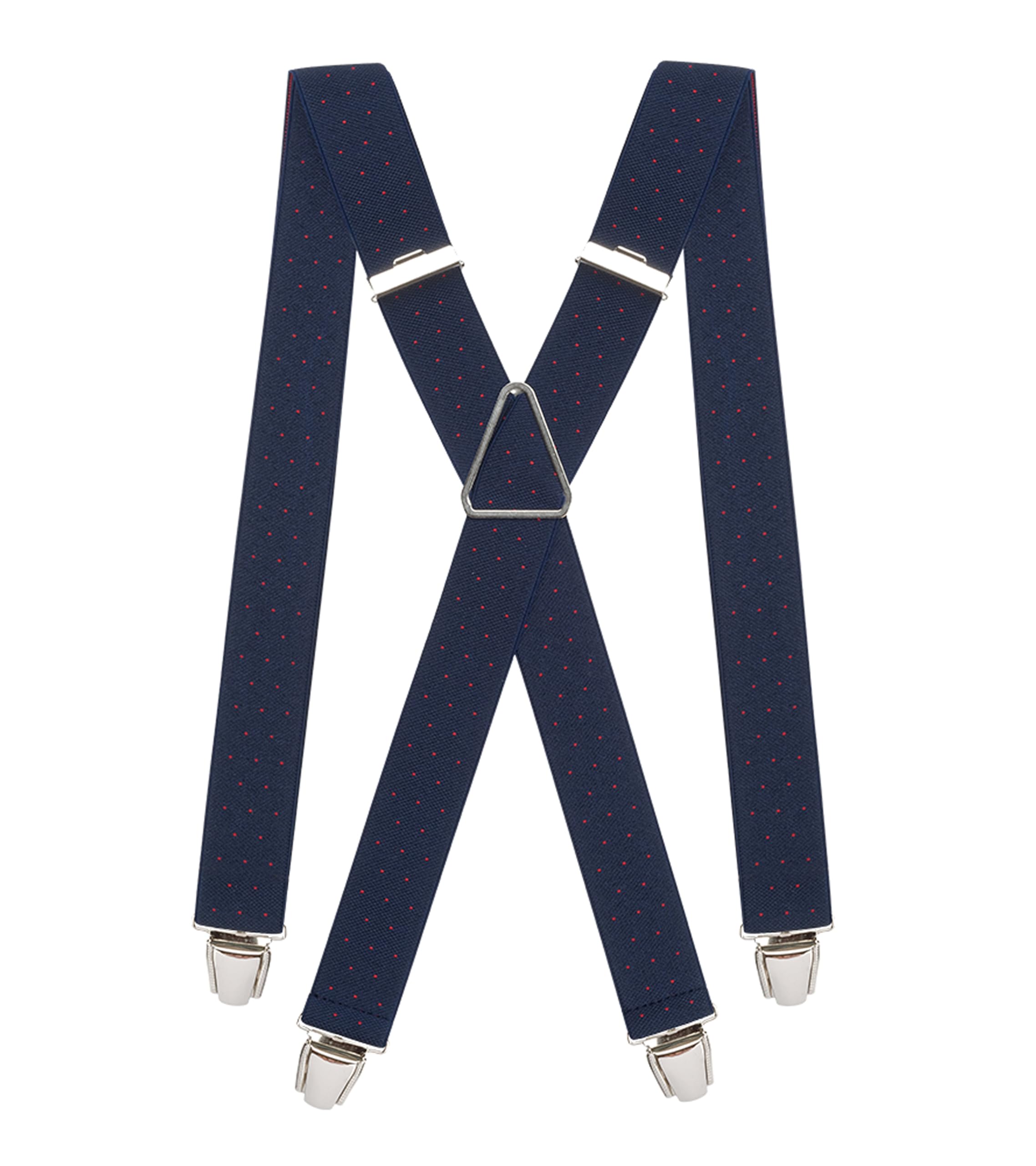 Pierrot Men's Blue Dots Braces Premium With Very Strong Clips - One Size Adjustable And Elastic Braces, Reinforced Elastic Band - Wide Heavy Duty Suspenders For Trousers