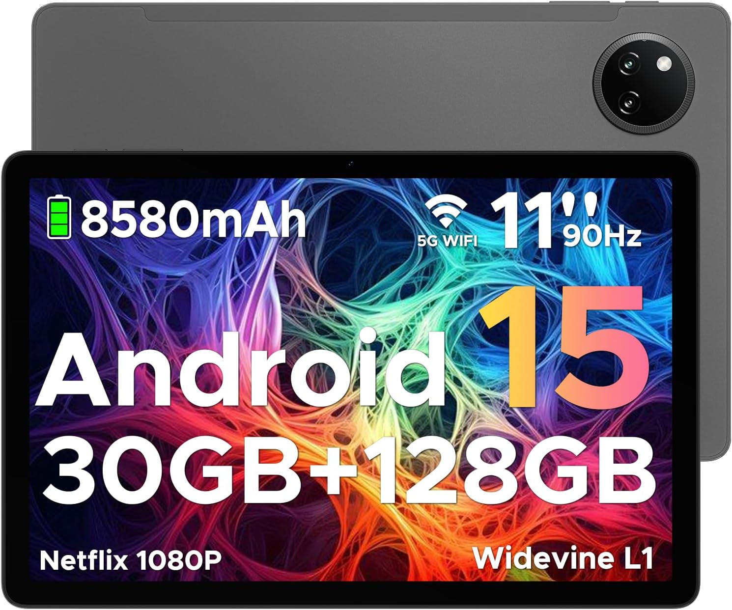 DOOGEE Tab A9 Pro+ Android 15 Tablet, 11 Inch Tablets with 90Hz HD Display, 30GB RAM+128GB ROM/2TB, 8580mAh Tablet, Octa Core, 5G WiFi Android Tablets, Widevine L1, Dual Speaker/Face ID/OTG – GRAY