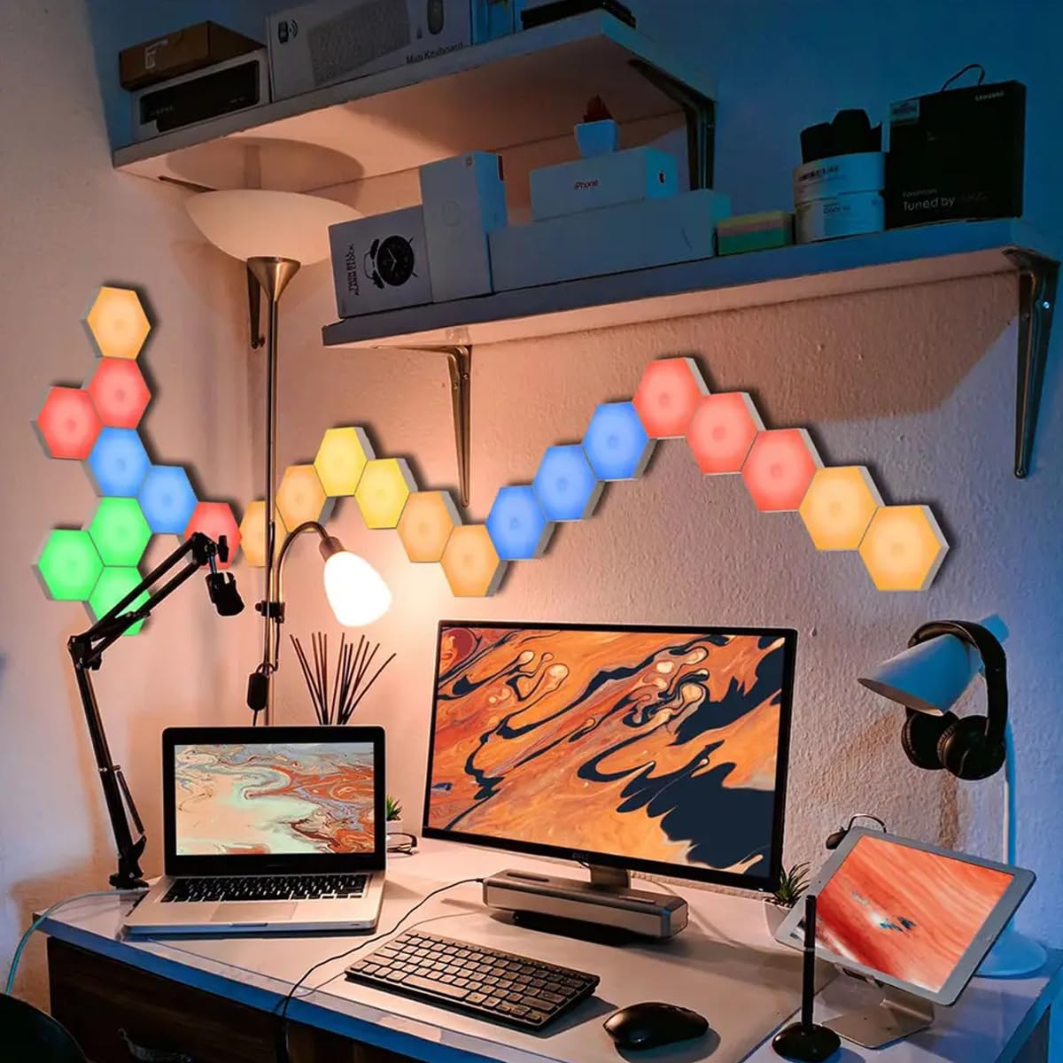 ThreeH Confezione da 6 app per applique esagonali e luci da gioco intelligenti con telecomando per l'arredamento del soggiorno della camera da letto