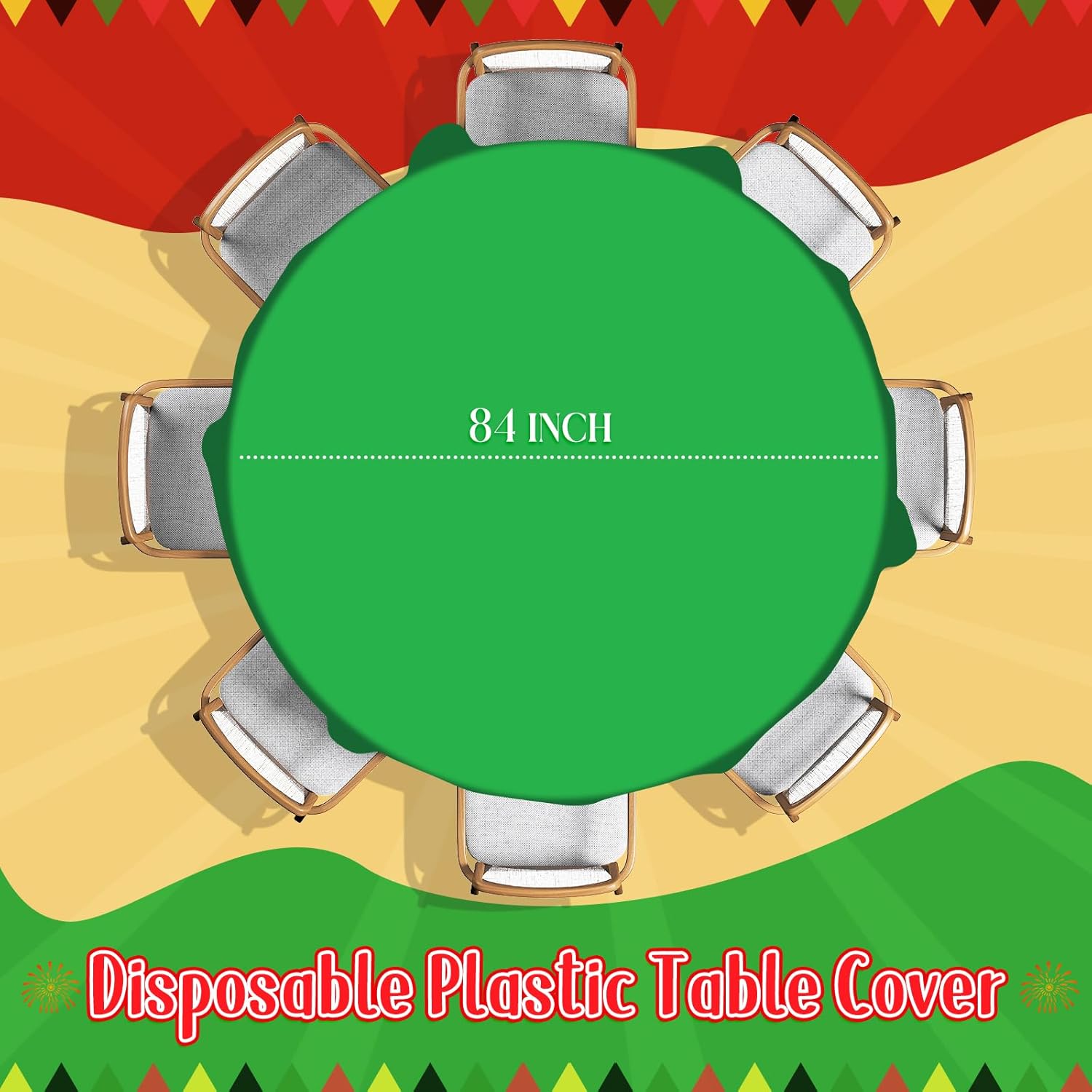 MASHAN 24Pcs Red Green Yellow Black Plastic Tablecloths, Disposable Round Table Covers for Kwanzaa Black History Month Juneteenth African American Festival Holiday Party Decorations,84inch
