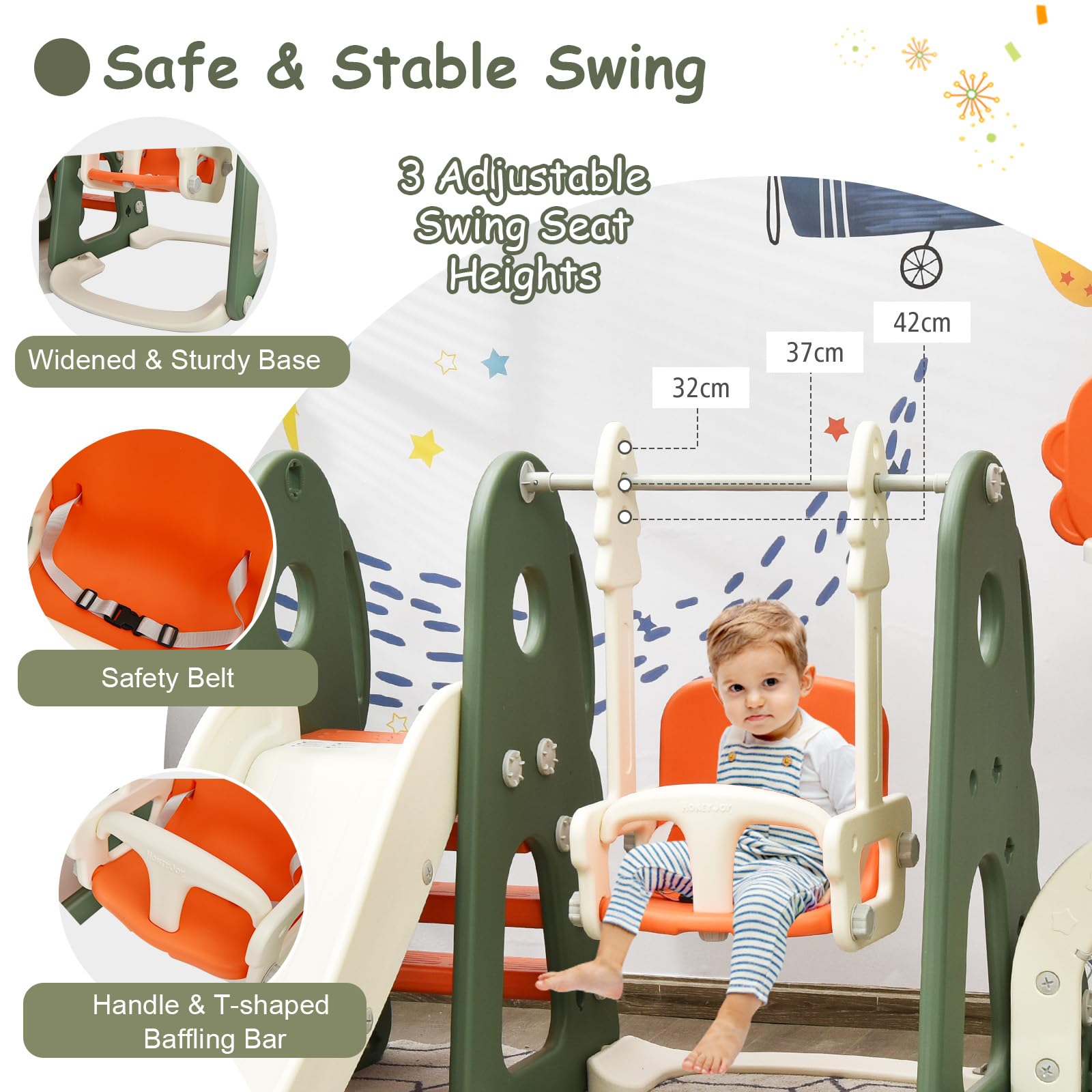 HOMASIS 6 in 1 Scivolo per Bambini con Altalena, Canestro da Basket & Scala da Arrampicata & Porta da Calcio & Buca da Golf, Parco Giochi Educativo per Bambini, 3+ Anni (Colorato)