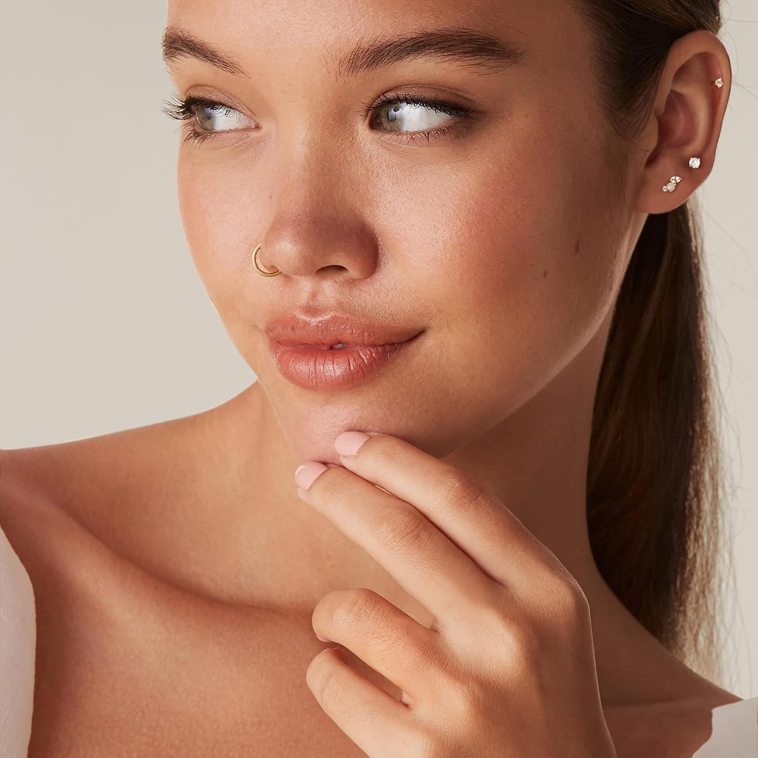 Threadless Stud Earring 1 Pcs, 14K Yellow/White Gold Flat Back Stud Cartilage Earrings, 16G 2mm/3mm Round CZ Helix Labret Lip Monroe Tragus Piercing Jewelry 6mm 8mm
