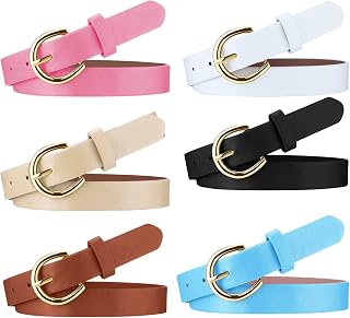 6 Pack Kids Leather Belts Girls Skinny Belt Color Leather Belts Strap Waist Belt with O Ring Buckle, 6 Colors