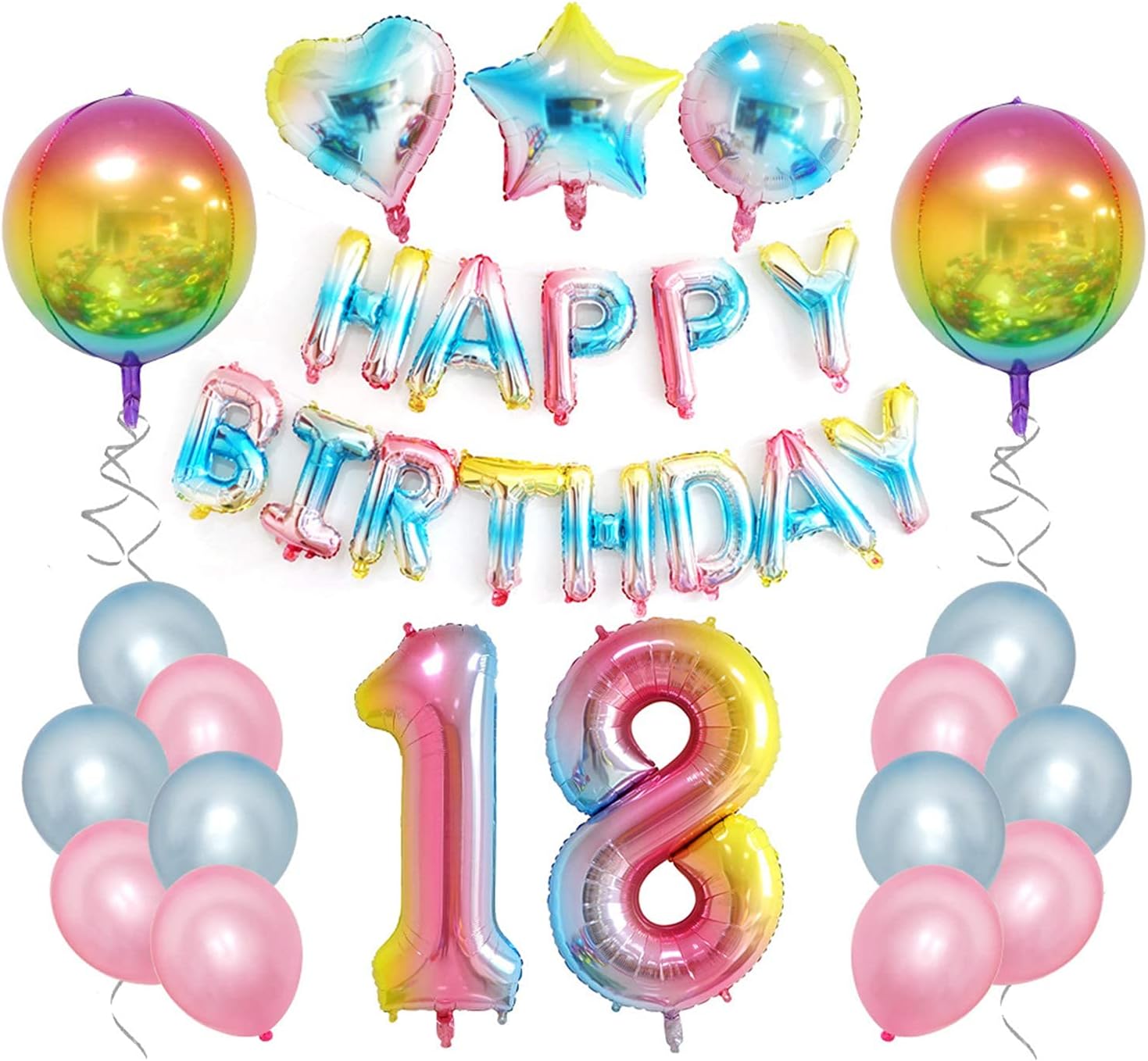 18th Birthday Party Decoration Rainbow Gradient color Number 18