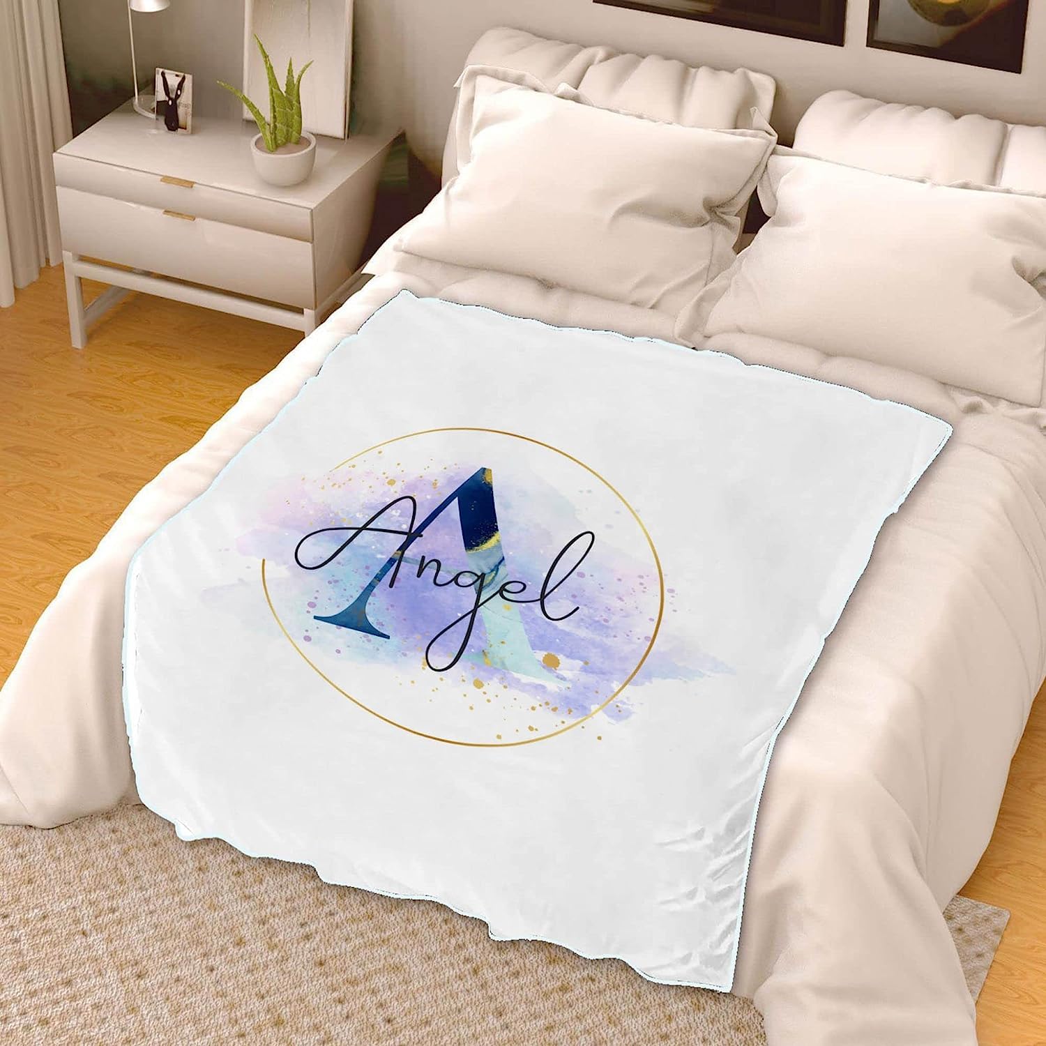 Manta personalizada con nombre de patrón de acuarela para niños y niñas, manta de forro polar con nombre personalizado para hijo e hija de parte de mamá, manta de forro polar con nombre personalizado
