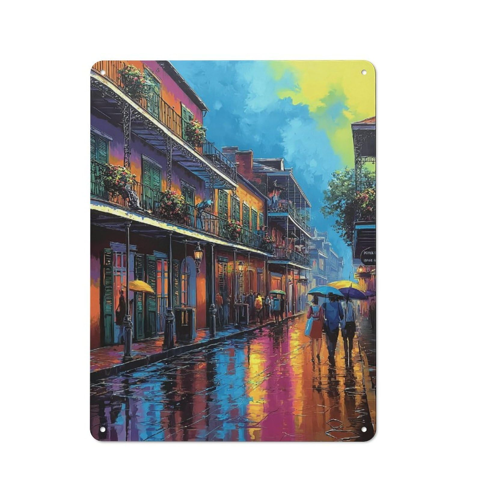 Junmoney Rainy Street Reflections Country Style Decorative Metal Sign 40X30cm, Bistro Wall Plaque For Restaurant, Kitchen, Counter Or Breakfast Nook