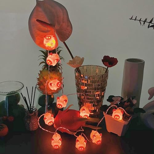 Miniatura 7 de Linda cadena de luz de cerdo suave con forma de cerdo, alambre de cobre, luz nocturna de cerdo para ropa de cama, cumpleaños de niños, San Valentín,