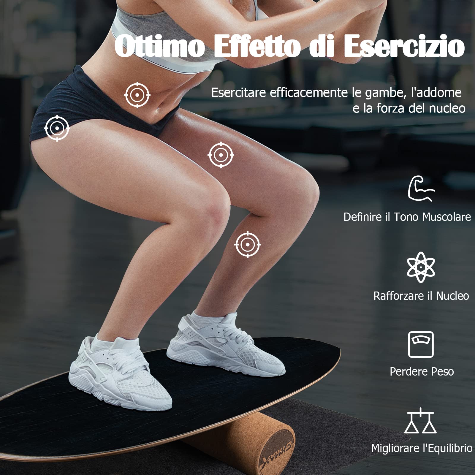 COSTWAY Balance Board in Legno,Tavola Propriocettiva con Superficie Antiscivolo e Rullo, Ideale per Esercizi di Equilibrio e Forza e Coordinazione, Carico Massimo 227 kg
