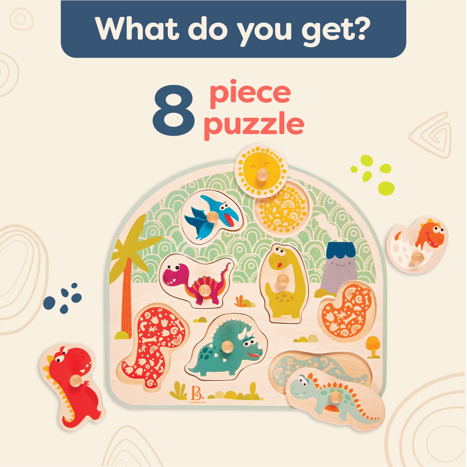 Amazon.co.jp: B. toys 木製パズル 恐竜 8ピースセット 形合わせ