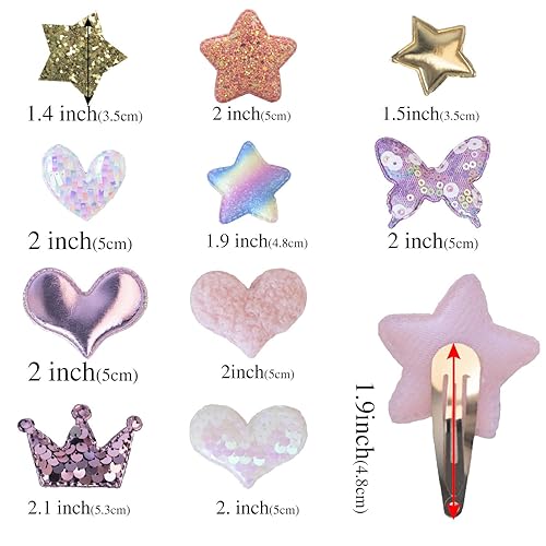 Miniatura 5 de Paquete de 2010 pares de pinzas para el cabello para niñas, corona de estrella, corazón, mariposa, pasadores de pelo para niños, clip de lentejuelas