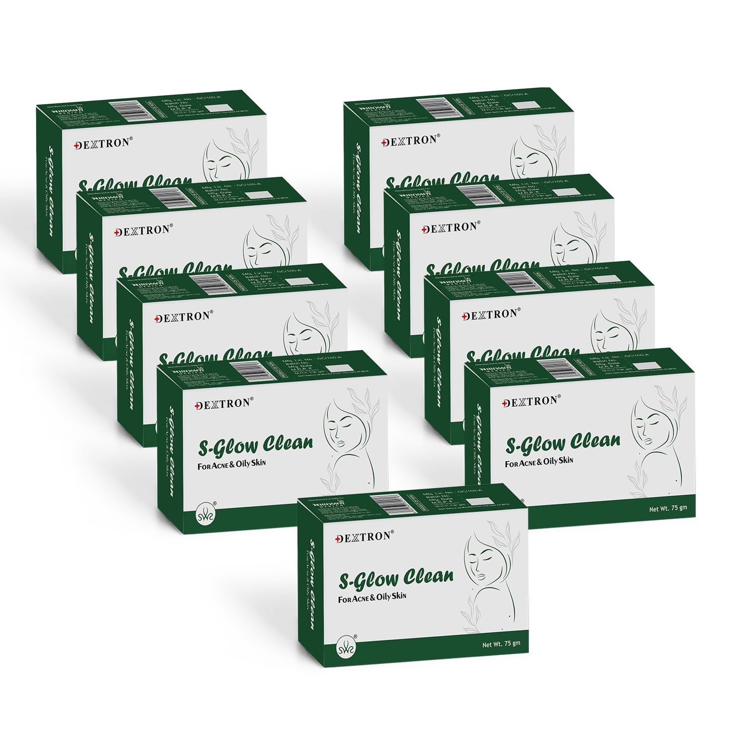 Dextron S-Glow Clean Soap – Deep Cleansing Bathing Bar For Acne & Oily Skin Control | Refreshing & Gentle Daily Use | Suitable For All Skin Types (Pack Of 9)