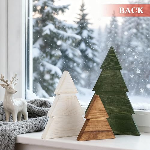 Miniatura 8 de DAZONGE Decoración de Navidad, juego de 3 letreros de madera para decoración de árbol de Navidad, árbol de Navidad neutro independiente para el