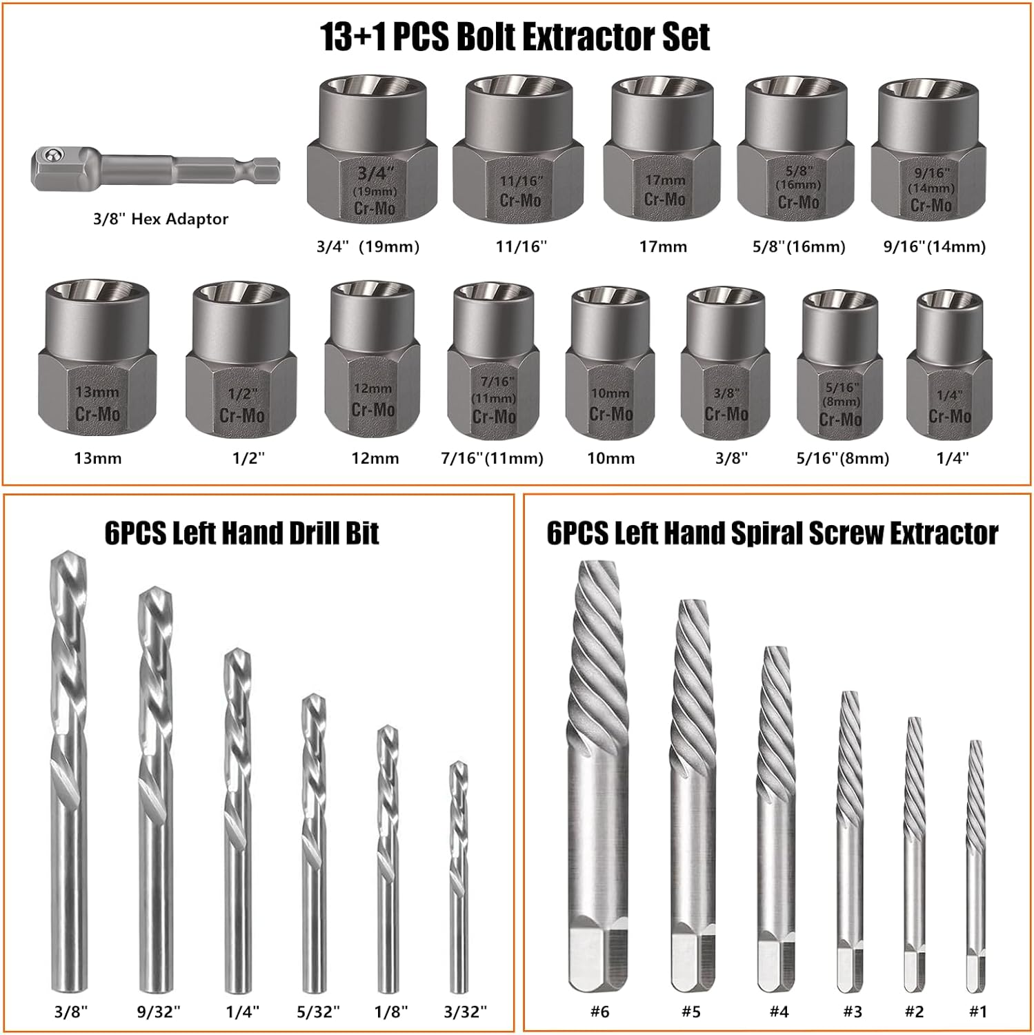Valkynos 6PCS Screw Extractor Set and 26PCS Bolt Extractor Set with Drill Bit, Easy Out Bolt and Stripped Screw Remover Kit, DIY Tools for Rusted Broken Nuts Bolts Screws, Gift for Men, Dad, Husband,