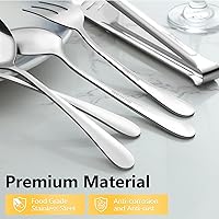 Vista 4 de Pleafind Juego de 10 utensilios de acero inoxidable para servir con cucharas, cucharas ranuradas, tenedores, pinzas, servidor de pastel y cuchillo