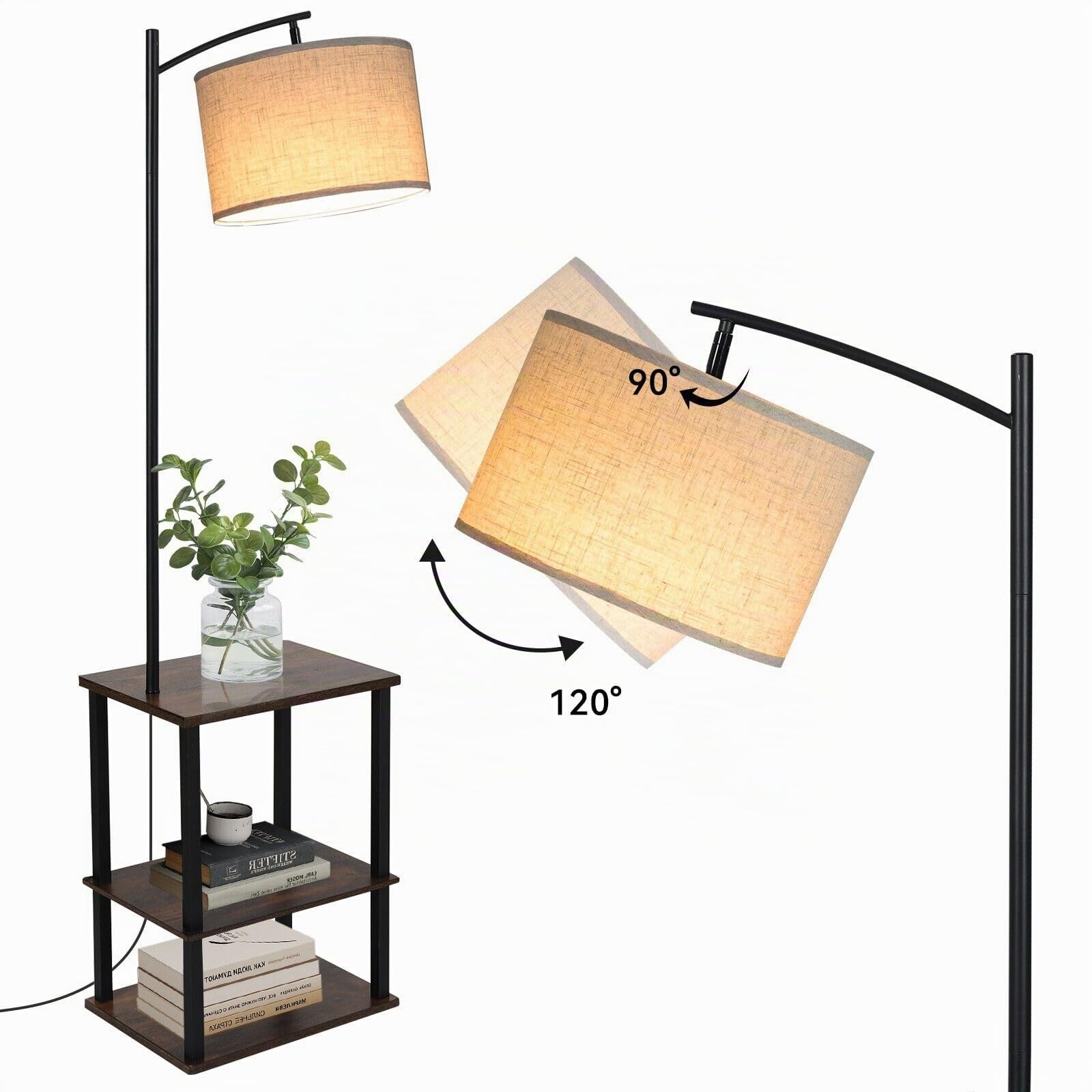 YU YUSING Lámpara de Pie para Salón con Mesa 3 Estantes, 150cm