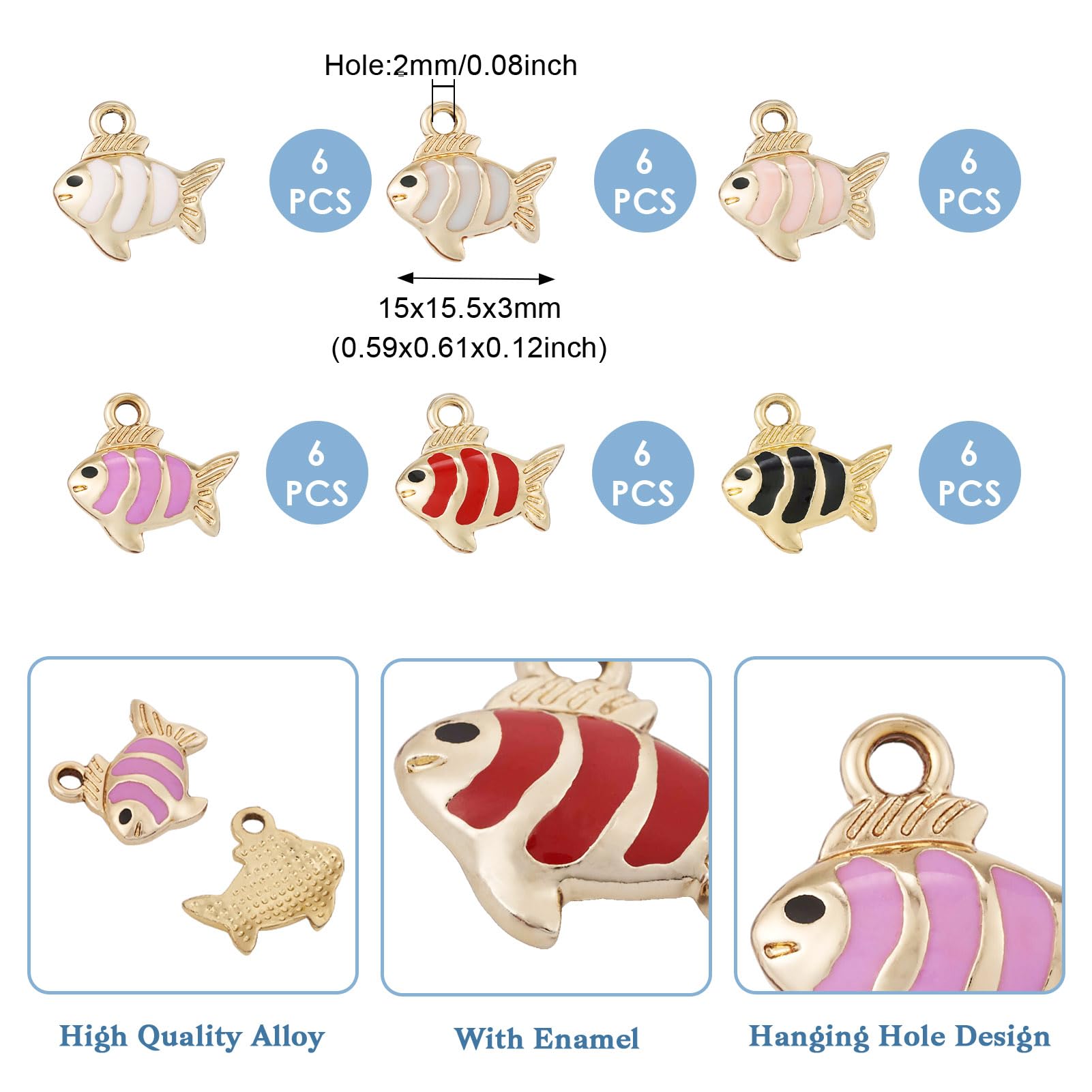 12 Pezzi Charm Lisca Di Pesce Smaltati - Pendenti Per Braccialetti, Orecchini E Collane | Fai Da Te Gioielli - Foto 2